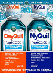 Vicks DayQuil and NyQuil VapoCOOL SEVERE Combo Cold & Flu + Congestion Medicine, Max Strength Relief For Fever, Sore Throat, Nasal Congestion, Sneezing, Cough, 2 x 12 oz Bottles, 1 NyQuil, 1 DayQuil